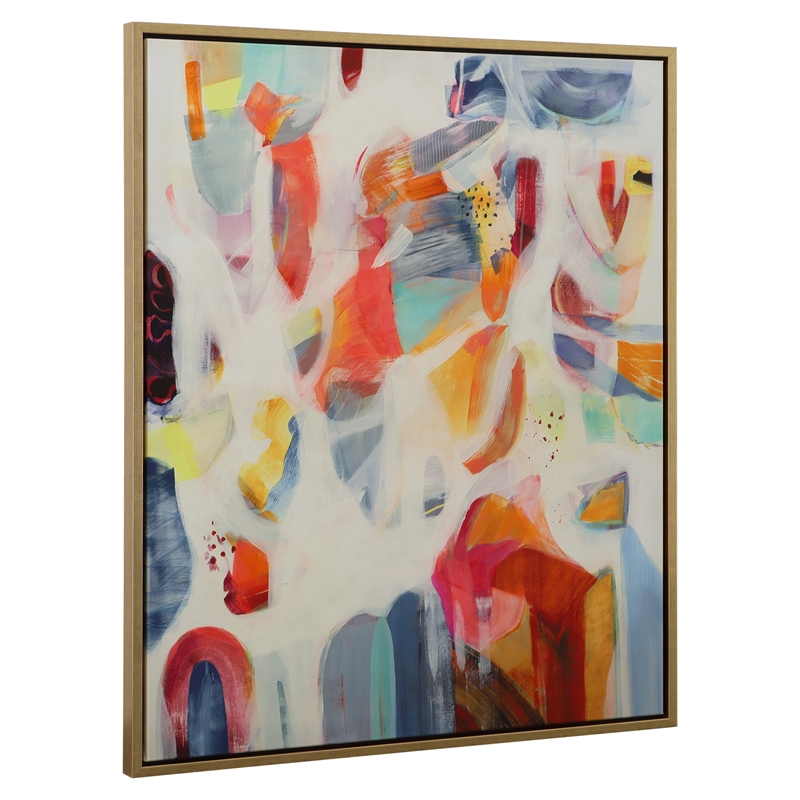 Maklaine Modern Canvas Fabric Framed Abstract Art in Multi-Color