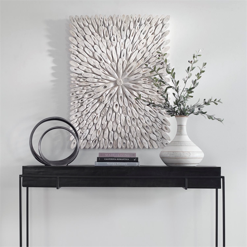 Maklaine Handcrafted Transitional Wood Wall Decor in White Washed