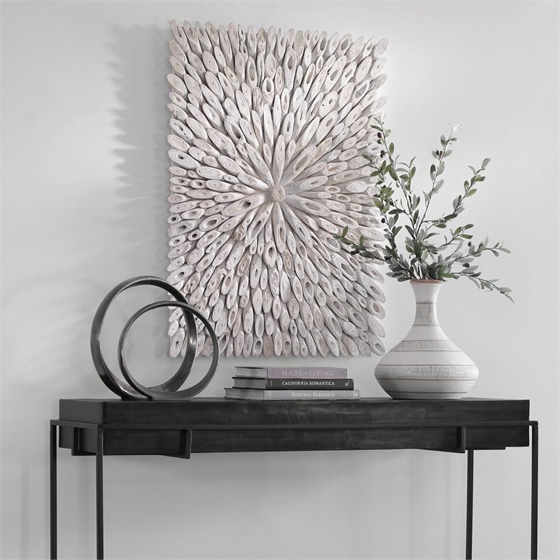 Maklaine Handcrafted Transitional Wood Wall Decor in White Washed