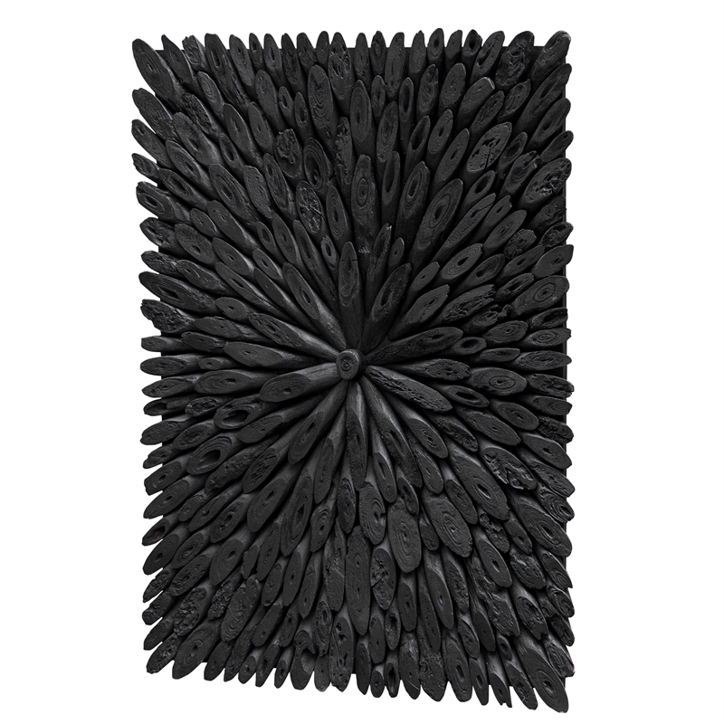 Maklaine Handcrafted Contemporary Wood Wall Decor in Rustic Black