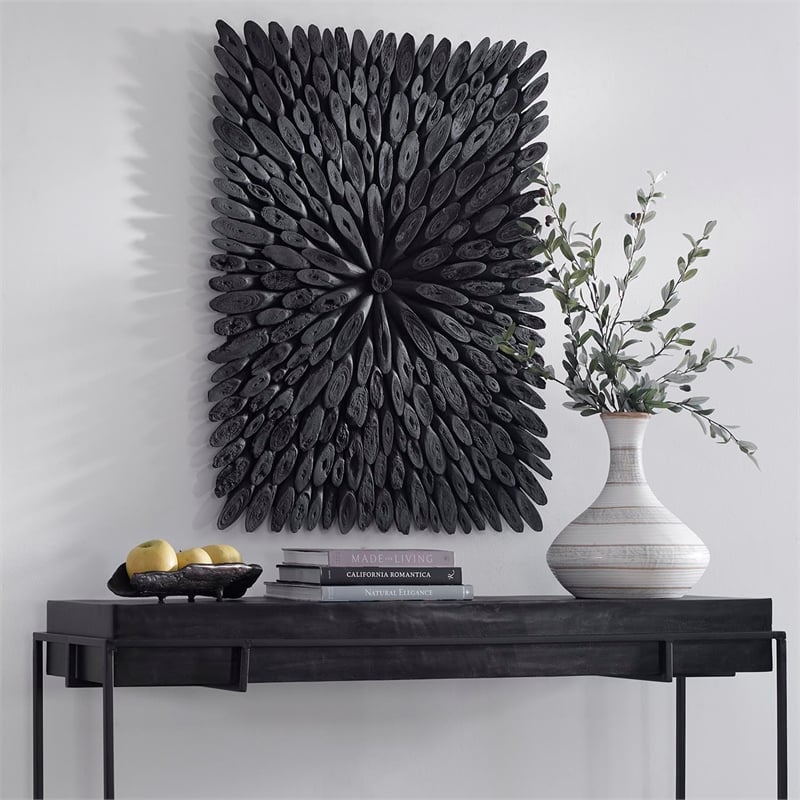 Maklaine Handcrafted Contemporary Wood Wall Decor in Rustic Black