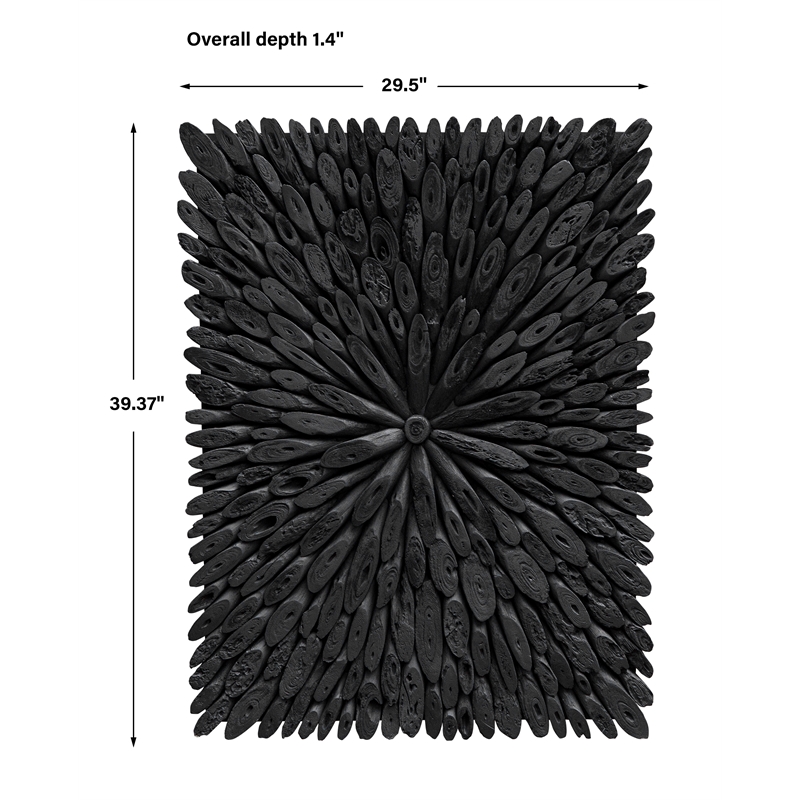 Maklaine Handcrafted Contemporary Wood Wall Decor in Rustic Black
