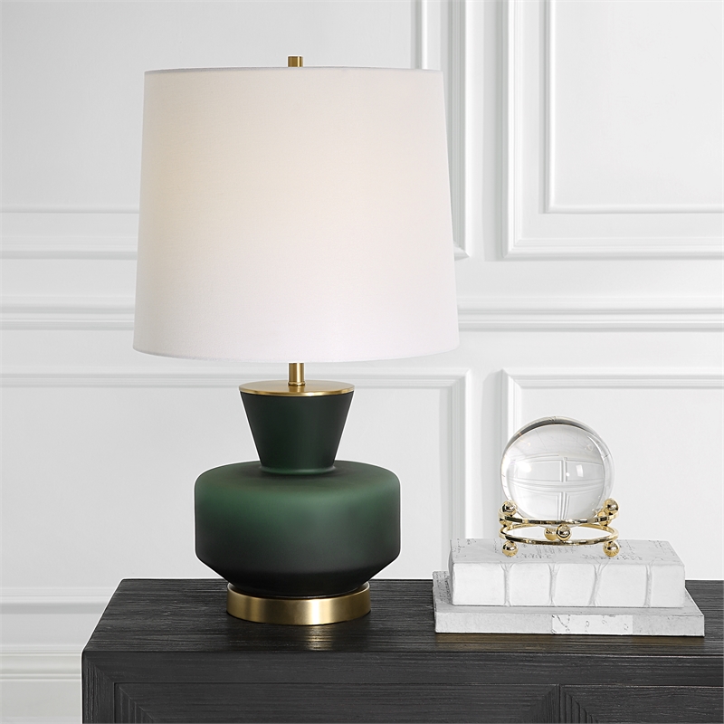 Maklaine 1-Light Glass & Fabric Table Lamp in White/Emerald Green