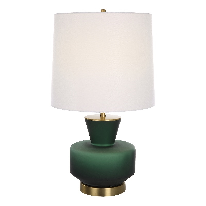 Maklaine 1-Light Glass & Fabric Table Lamp in White/Emerald Green