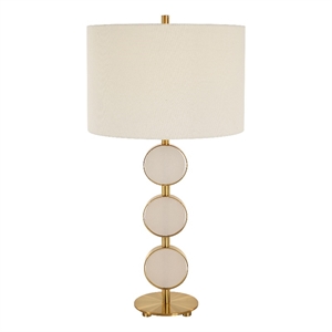 Maklaine 1-Light Metal & Fabric Table Lamp in Brushed Brass/White