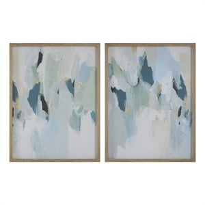 Maklaine Coastal Wood Canvas Fabric Prints in Blue/Gray (Set of 2)