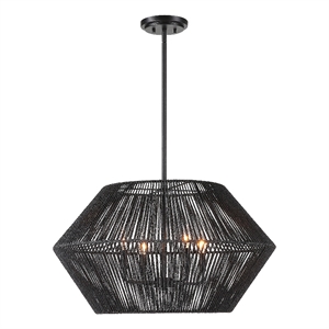 Maklaine 4-Light Transitional Steel & Rattan Pendant in Matte Black