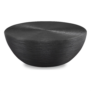 Maklaine 43.75&quot Round Top Transitional Rattan Coffee Table in Black