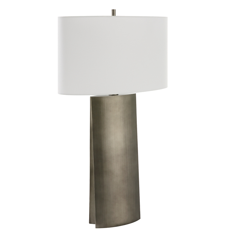Maklaine 1-Light Contemporary Metal & Fabric Table Lamp in Gray/White