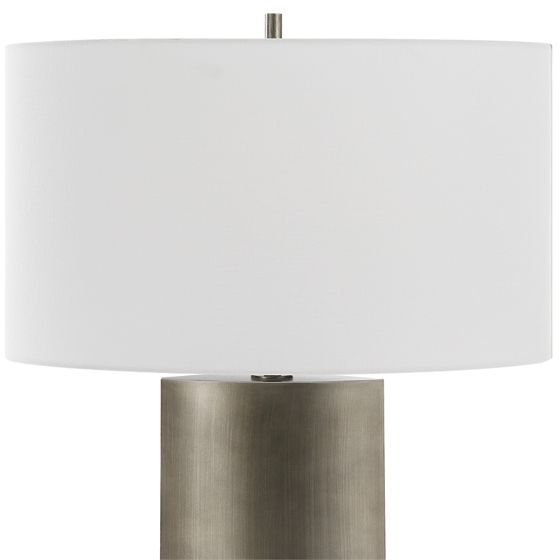 Maklaine 1-Light Contemporary Metal & Fabric Table Lamp in Gray/White