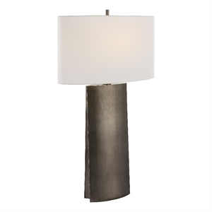 Maklaine 1-Light Contemporary Metal & Fabric Table Lamp in Gray/White