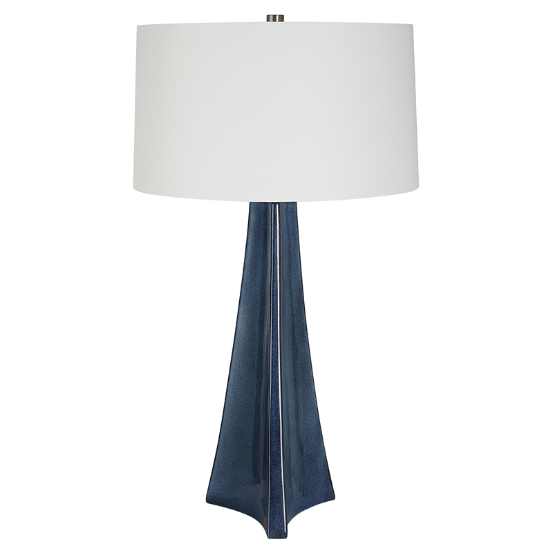 Maklaine 1-Light Ceramic & Fabric Table Lamp in White/Distressed Blue