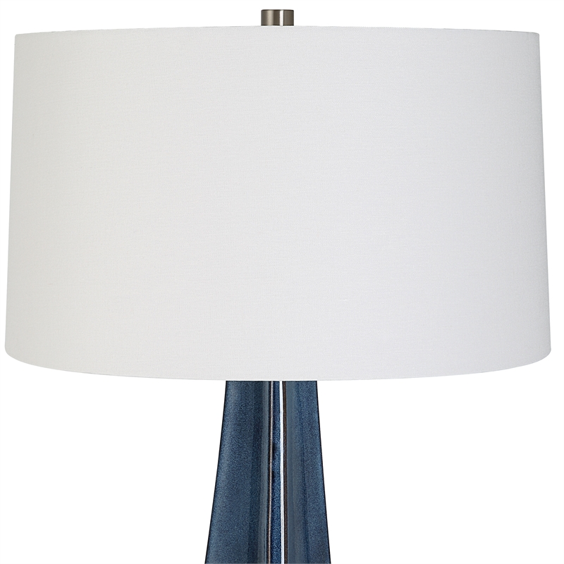 Maklaine 1-Light Ceramic & Fabric Table Lamp in White/Distressed Blue