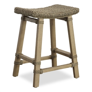 Maklaine 26.5&quot Transitional Sea Grass & Wood Counter Stool in Natural