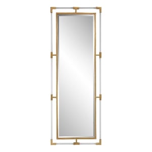 Maklaine 27.5&quot Beveled Transitional Metal Tall Mirror in Metallic Gold