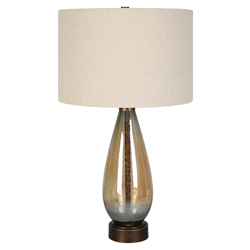 Maklaine 1-Light Glass & Fabric Table Lamp in Light Beige/Rustic Bronze