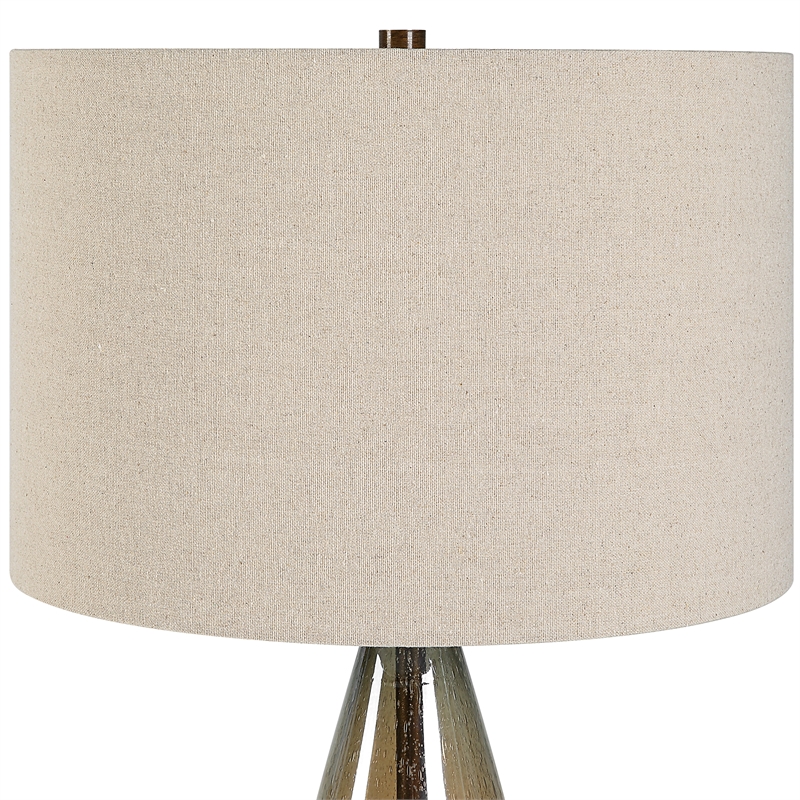 Maklaine 1-Light Glass & Fabric Table Lamp in Light Beige/Rustic Bronze