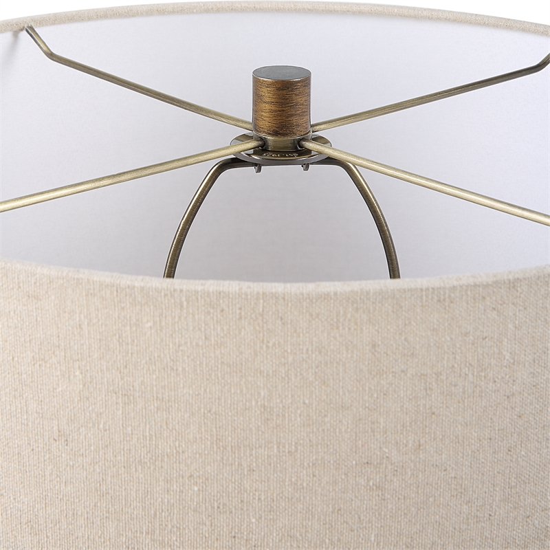Maklaine 1-Light Glass & Fabric Table Lamp in Light Beige/Rustic Bronze