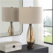 Maklaine 1-Light Glass & Fabric Table Lamp in Light Beige/Rustic Bronze
