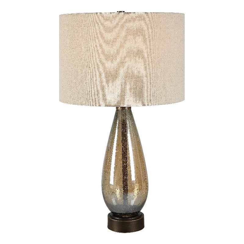 Maklaine 1-Light Glass & Fabric Table Lamp in Light Beige/Rustic Bronze