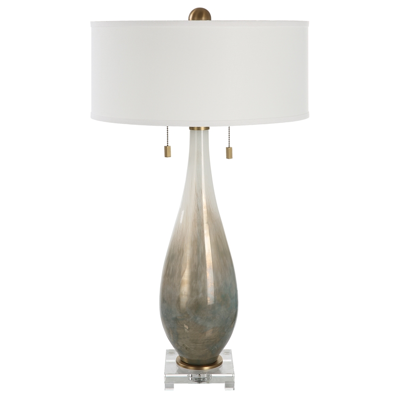 Maklaine 2-Light Transitional Fabric & Glass Table Lamp in White/Bronze