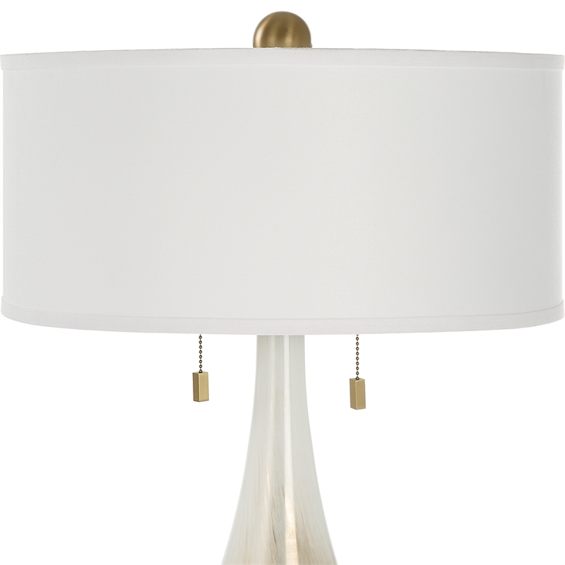 Maklaine 2-Light Transitional Fabric & Glass Table Lamp in White/Bronze