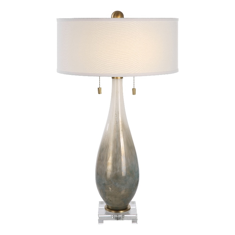 Maklaine 2-Light Transitional Fabric & Glass Table Lamp in White/Bronze
