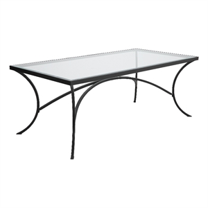 Maklaine Beveled Transitional Glass & Metal Coffee Table in Satin Black