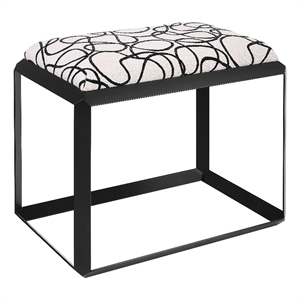 Maklaine 20&quot Upholstered Fabric & Metal Small Bench in Gray/Satin Black