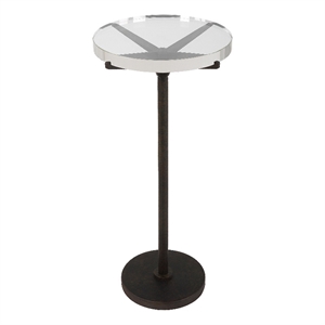 Maklaine Contemporary Metal & Crystal Accent Table in Rustic Brown/Clear