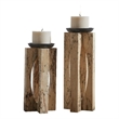 Maklaine Transitional Wood Sculptural Candleholders in Natural (Set of 2)