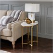 Maklaine Traditional Metal and Marble End Table in White/Gold