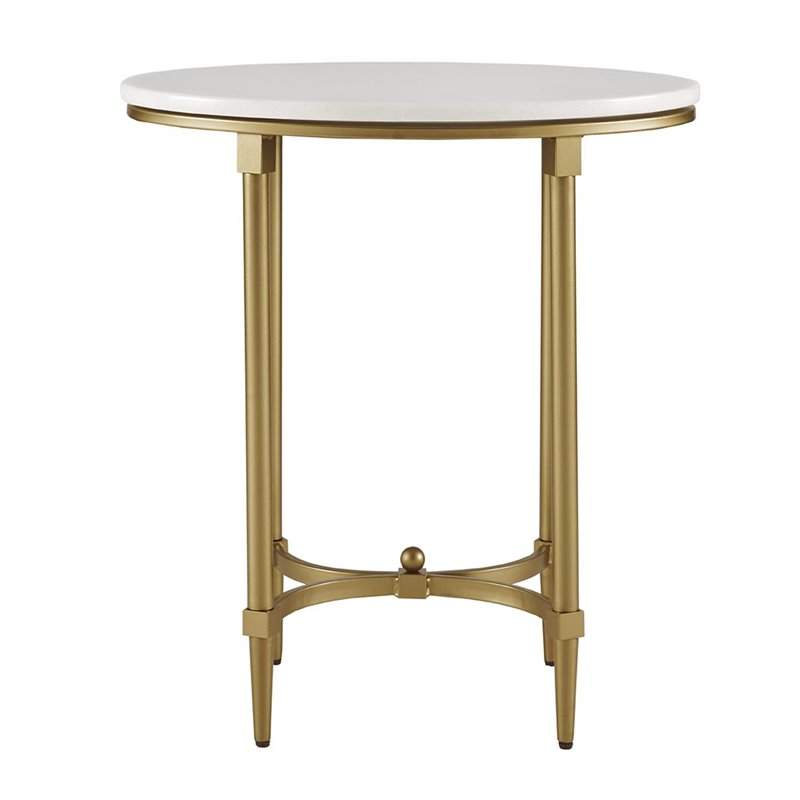 Maklaine Traditional Metal and Marble End Table in White/Gold