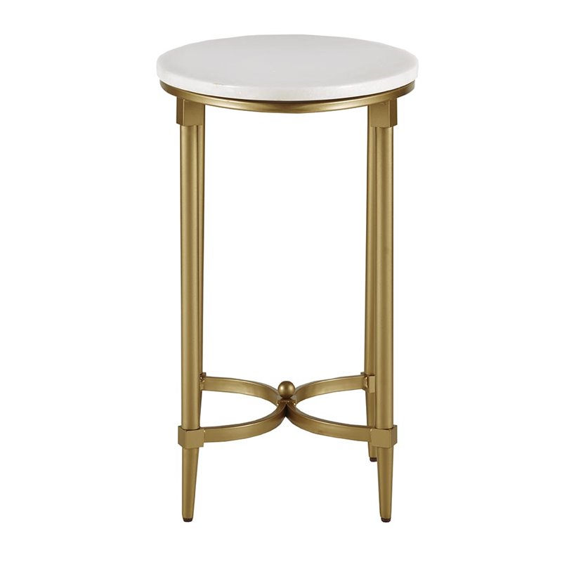 Maklaine Traditional Metal and Marble End Table in White/Gold