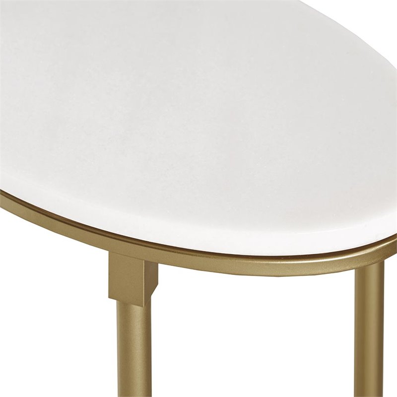 Maklaine Traditional Metal and Marble End Table in White/Gold