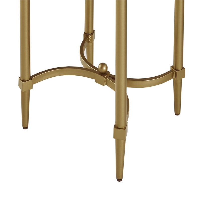 Maklaine Traditional Metal and Marble End Table in White/Gold