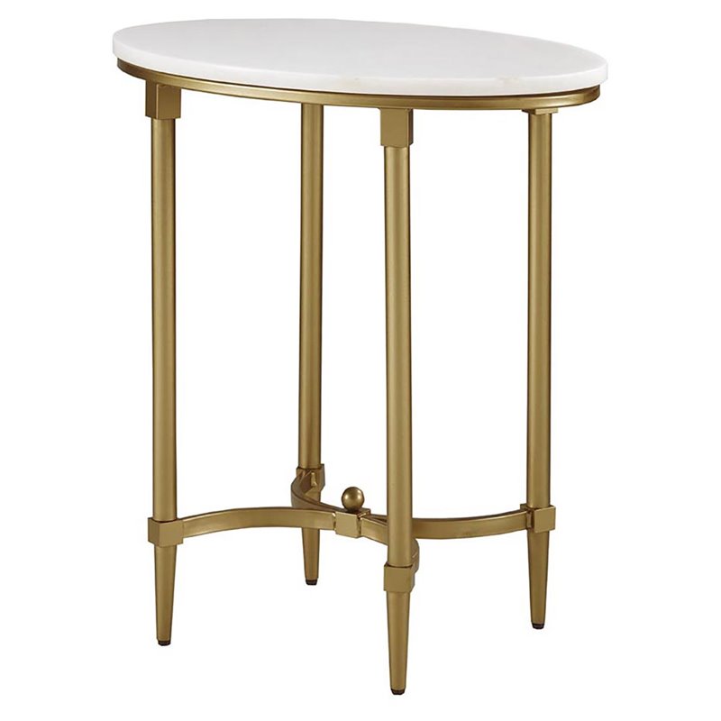 Maklaine Traditional Metal and Marble End Table in White/Gold