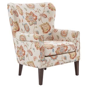 Maklaine Transitional 37.75&quot Fabric and Solid Wood Accent Chair in Cream