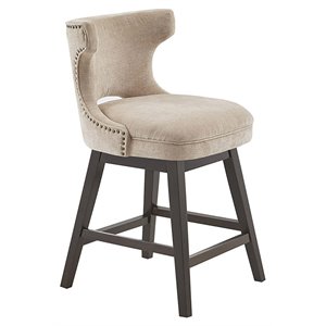 Maklaine 25.75&quot Fabric and Solid Wood Swivel Counter Stool - Beige