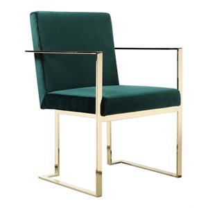 Maklaine 18.5&quot Velvet & Steel Arm Chair in Green/Gold Finish