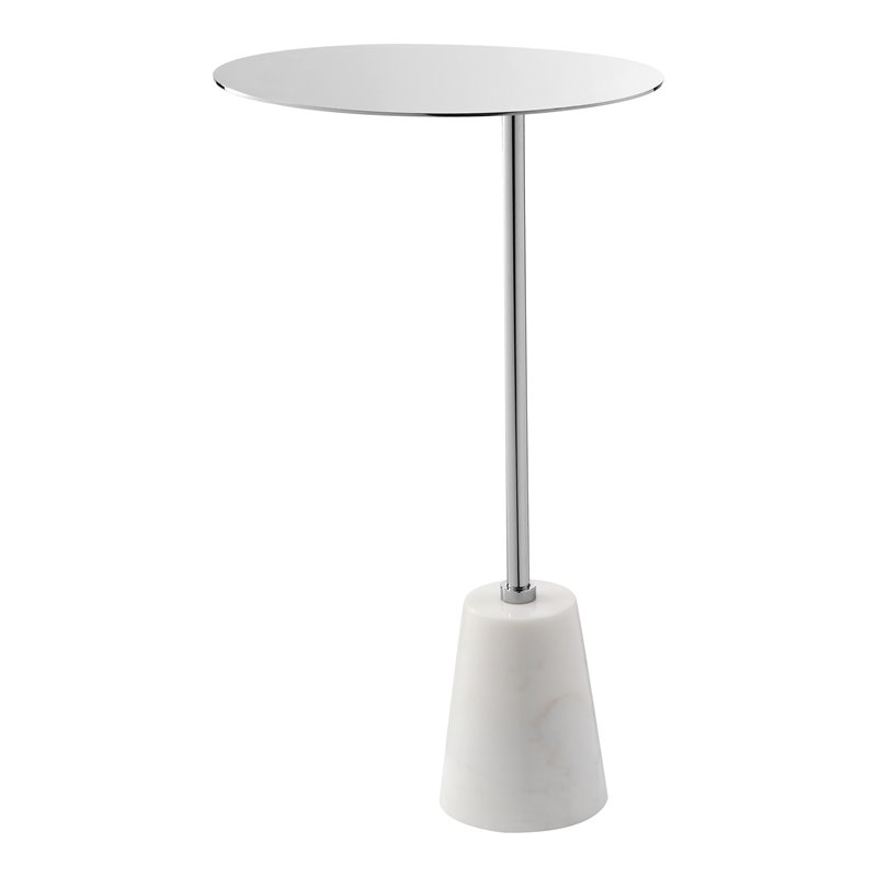 Maklaine Modern Genuine Marble & Steel Side Table in White Finish