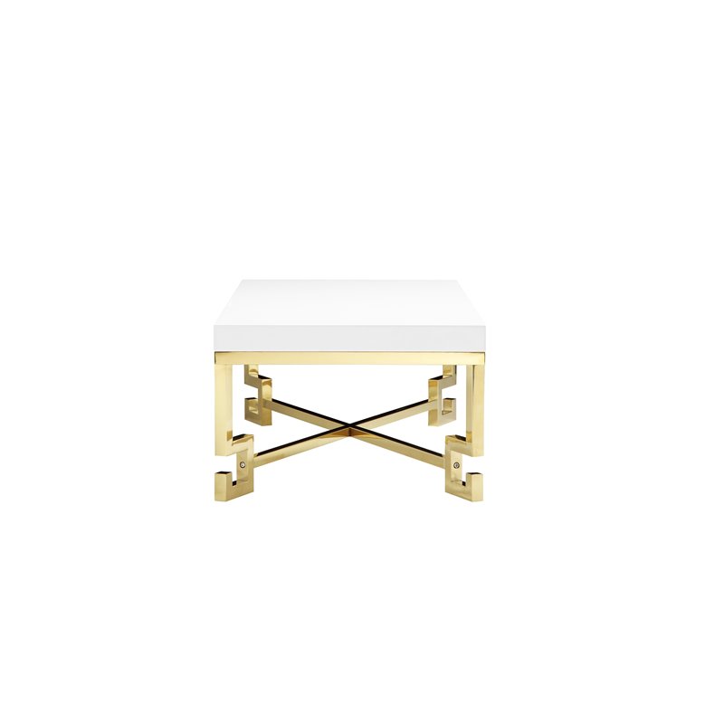 Maklaine Stainless Steel Side Table in White Lacquer & Gold Finish