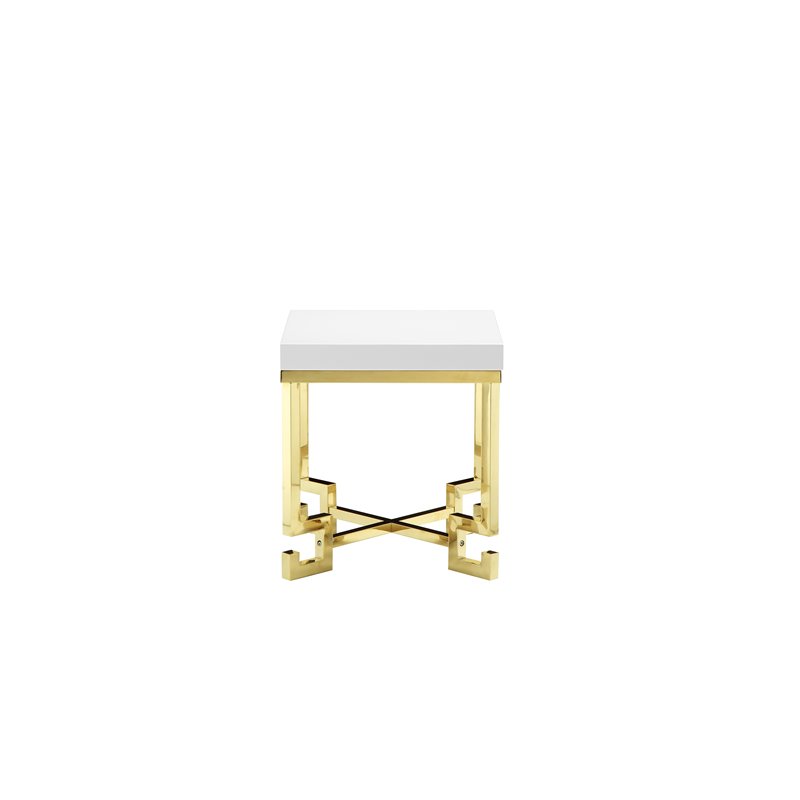 Maklaine Stainless Steel Side Table in White Lacquer & Gold Finish