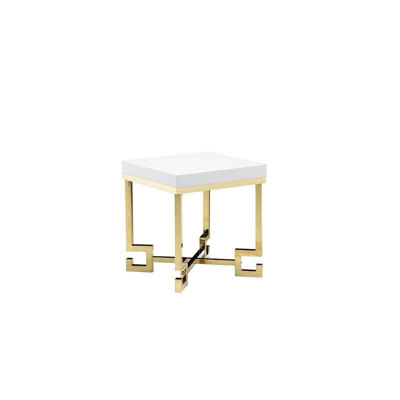 Maklaine Stainless Steel Side Table in White Lacquer & Gold Finish