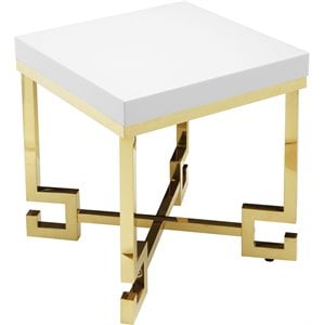 Maklaine Stainless Steel Side Table in White Lacquer & Gold Finish