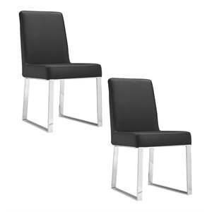 Maklaine 19.5&quot Faux Leather Dining Chair in Black (Set of 2)