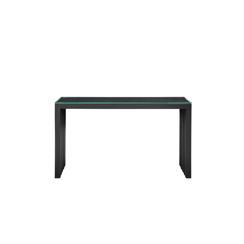 Maklaine Modern Metal & Tempered Glass Console Table in Black