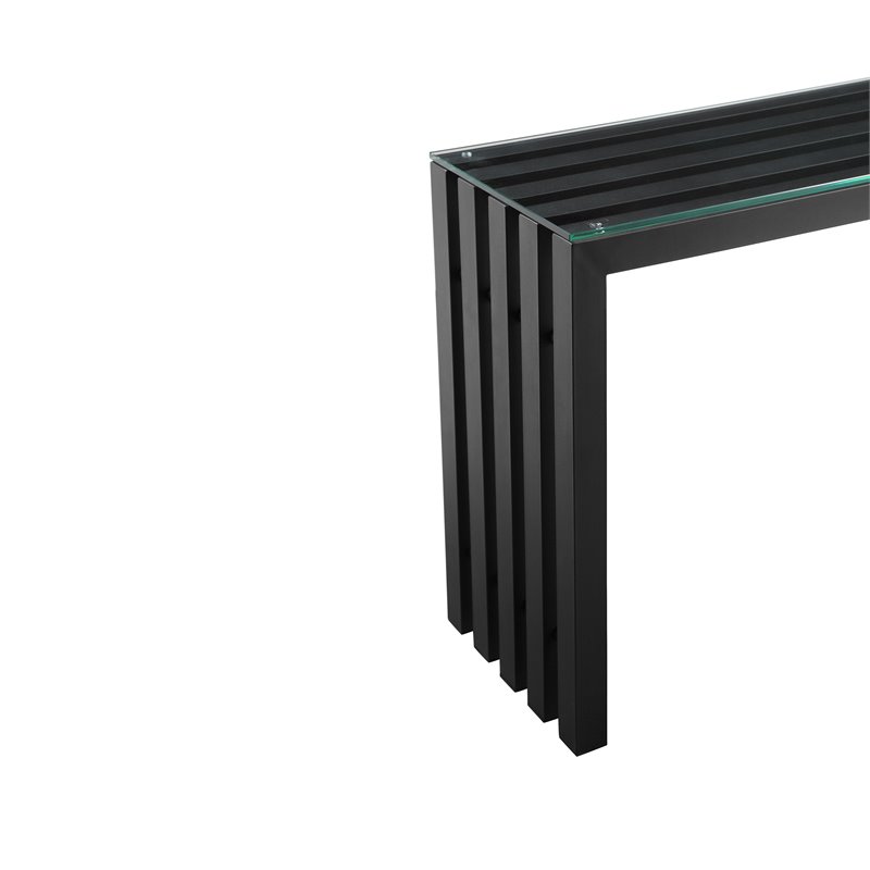 Maklaine Modern Metal & Tempered Glass Console Table in Black