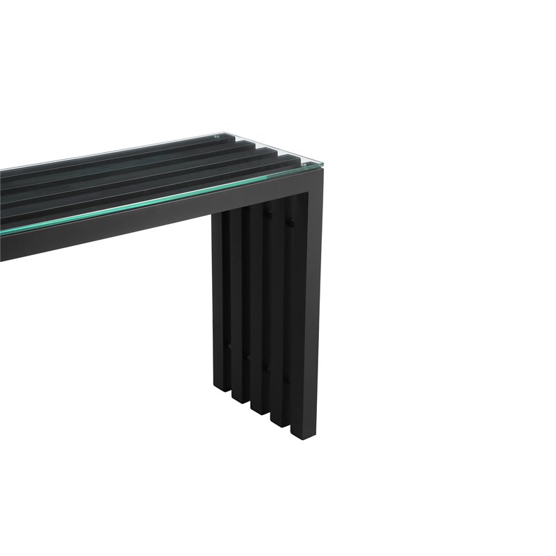 Maklaine Modern Metal & Tempered Glass Console Table in Black