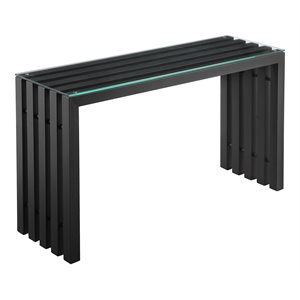 Maklaine Modern Metal & Tempered Glass Console Table in Black